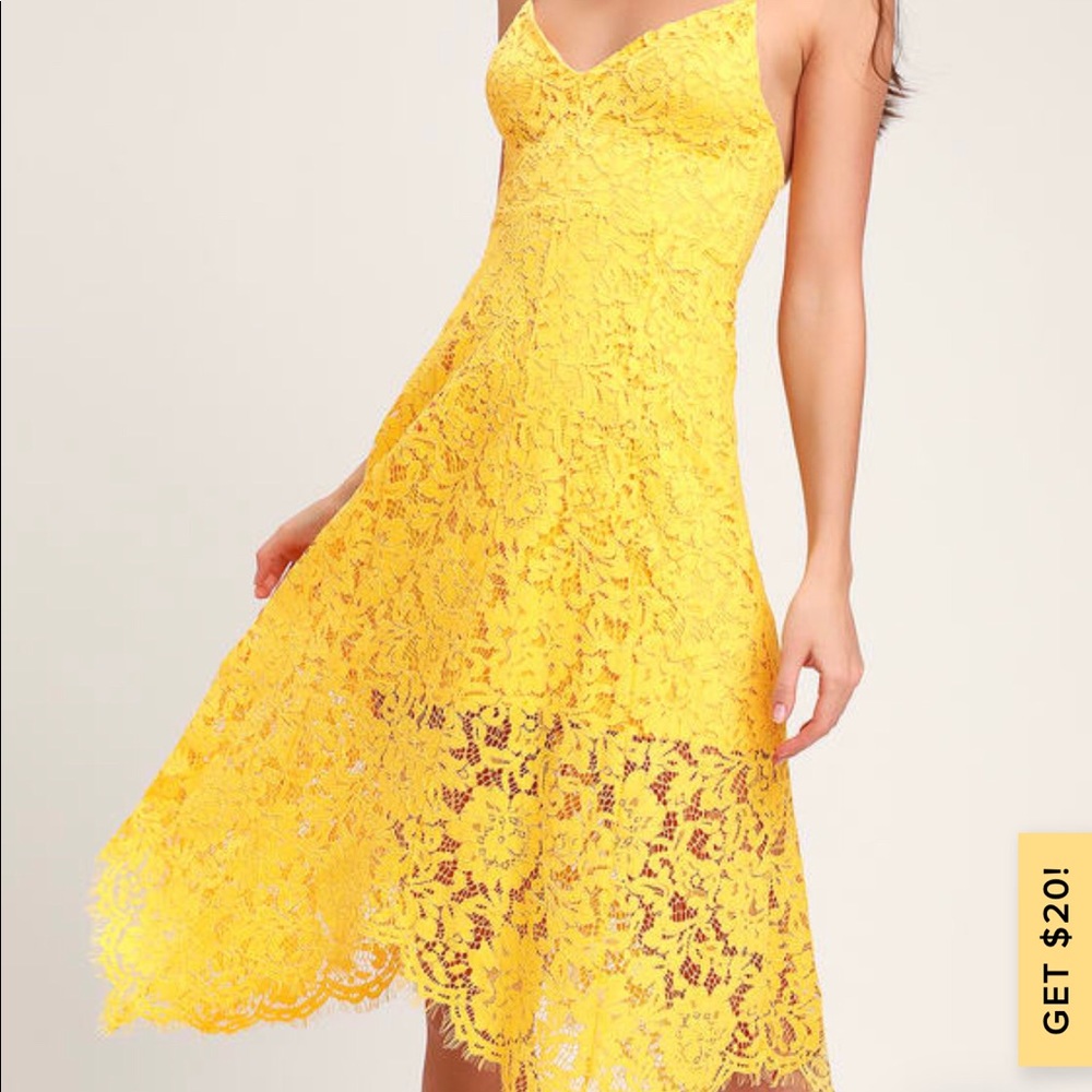 One Wish Yellow Lace Midi Dress